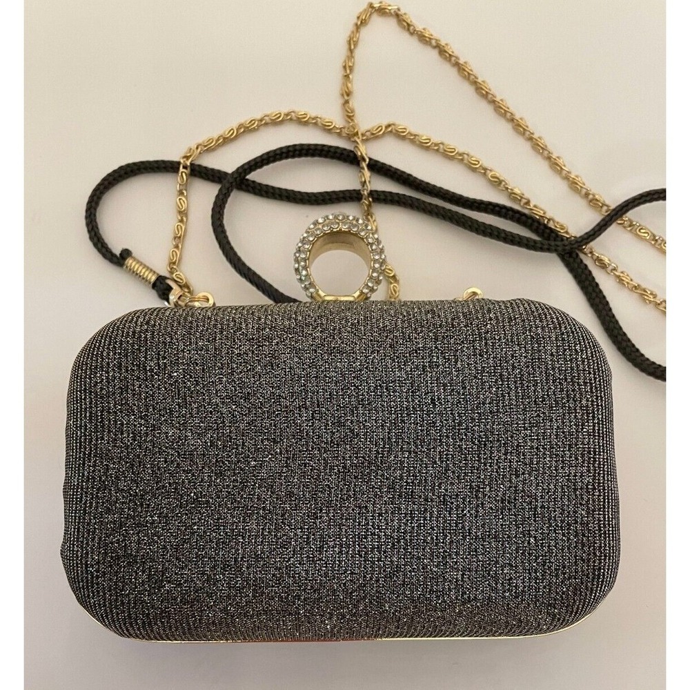 Payless Womens Clamshell Rhinestone Ring Purse Silver Gold Shoulder Strap Lined - Picture 8 of 15